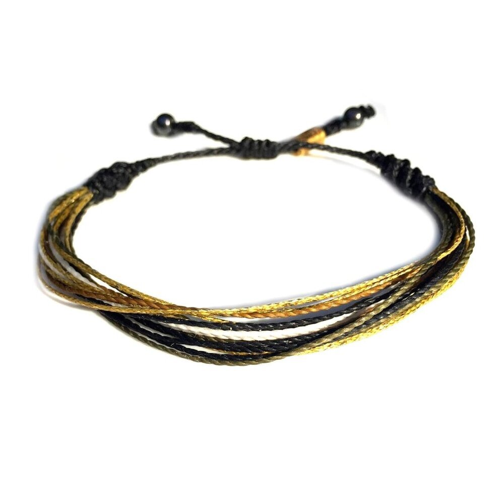 Women's Friendship Bracelet Black and Gold Waxed Cord Fiber Adjustable Woven Rop